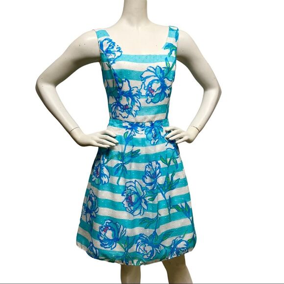 LILLY PULITZER Posey Blue Fit & Flare Dress 8 $228 - Picture 2 of 16